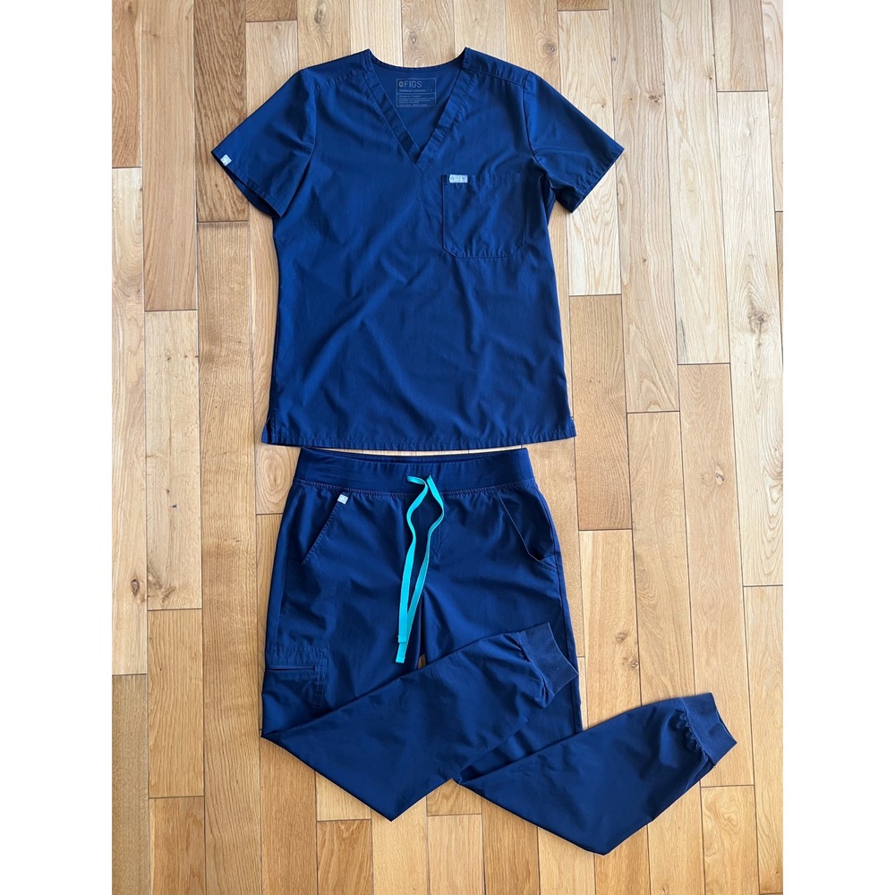 FIGS Scrubs Navy Blue Set Jogger Pants Short Sleeve V Neck Shirt Mens Size Small